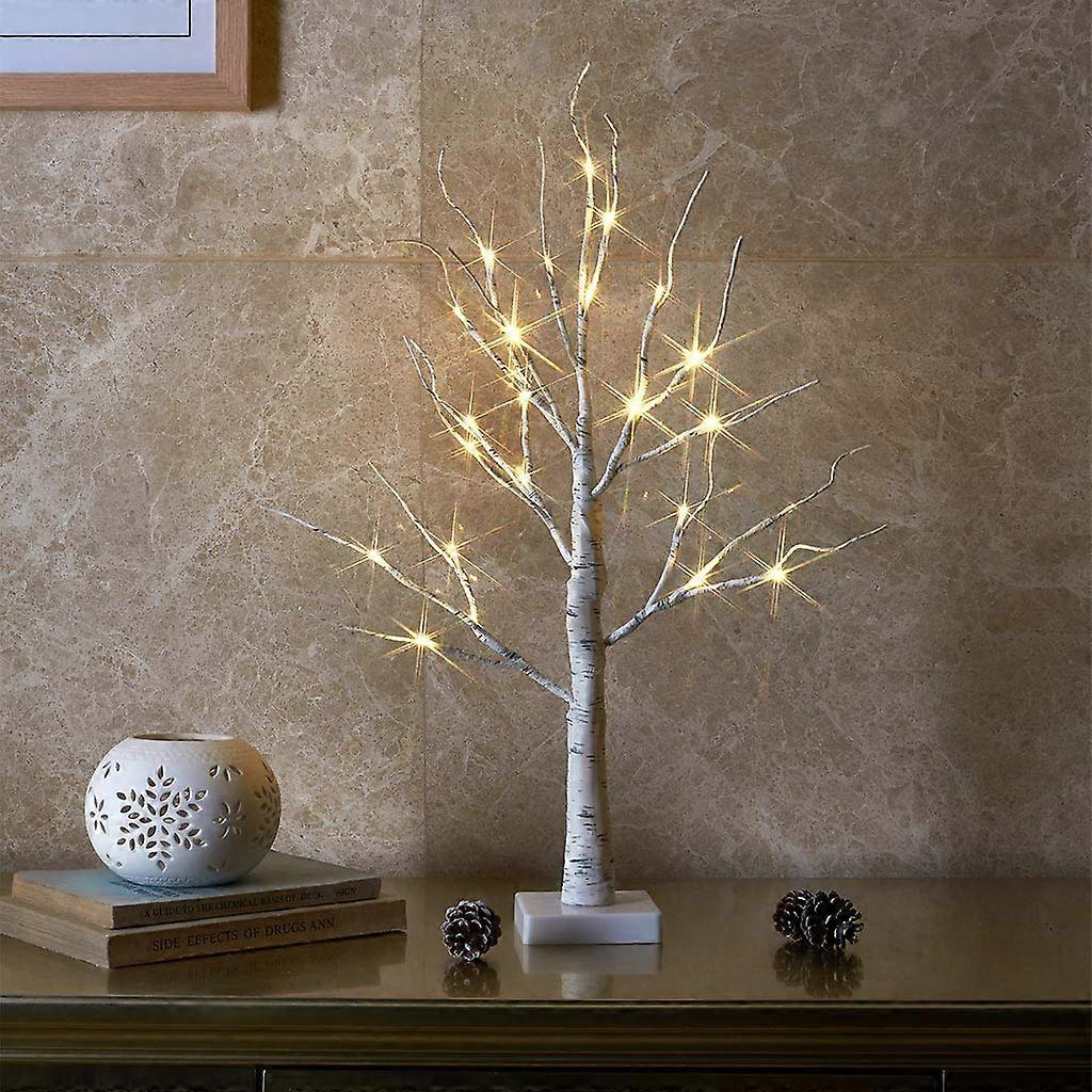 2ft Tabletop Lighted Birch Tree with Warm LED Lights, Battery Operated and Timer, Indoor Decor