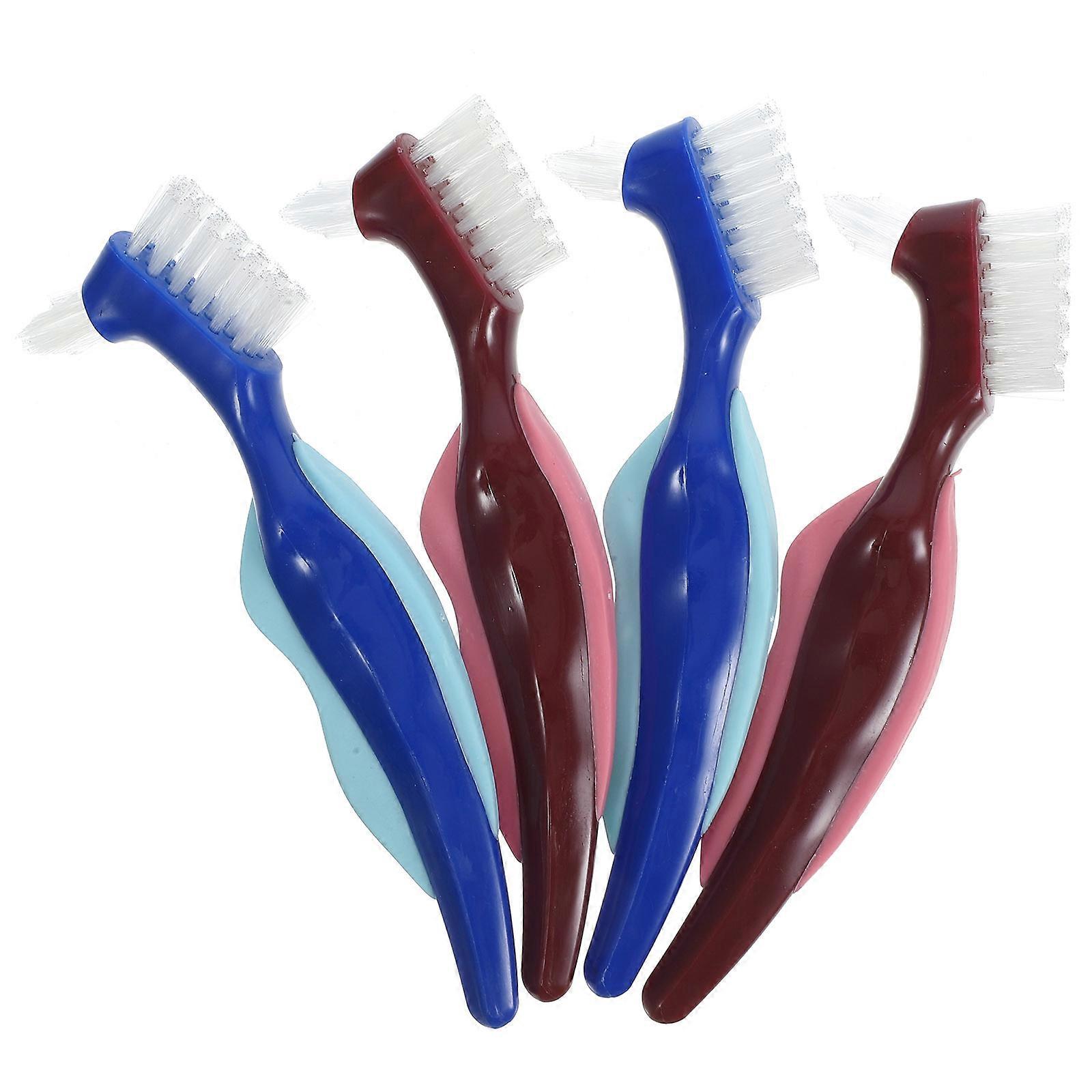 Durable Denture Cleaning Brush Stain Removal Red 4Pcs