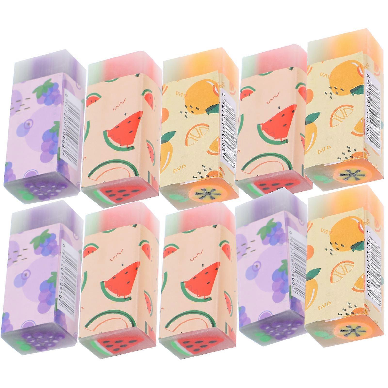 PVC Fruit Pencil Erasers Kids Rectangular Studying Erasers 12Pcs Assorted Color