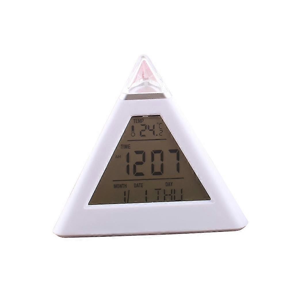 2026 Suitable 7 Colors Changing LED Light Triangular Thermometer Calendar Digital Alarm Clock