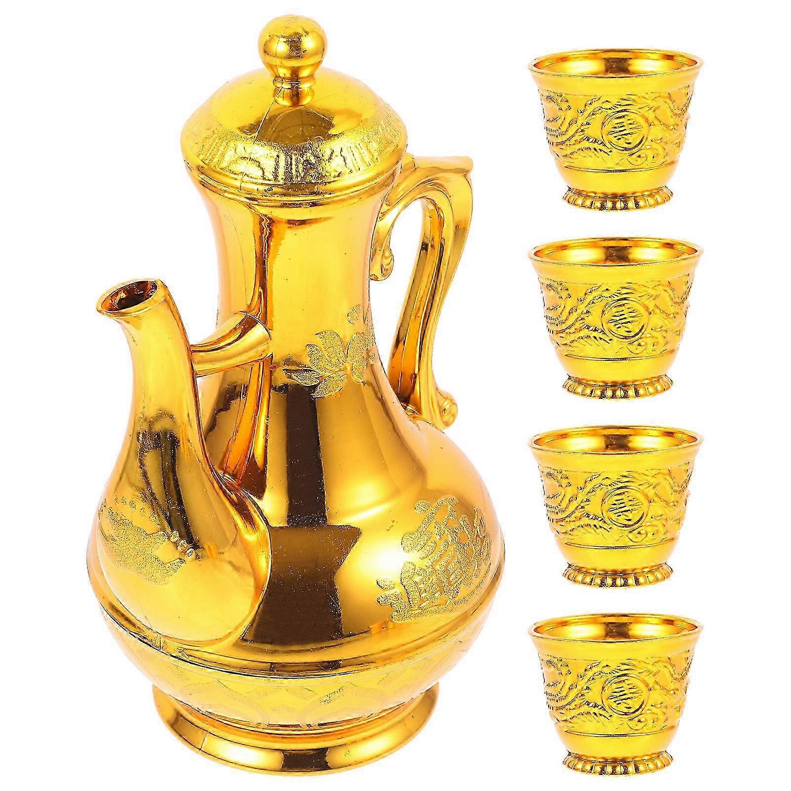 Plastic Offering Cup Golden Wine Kettle for Storage Water Use 1Set