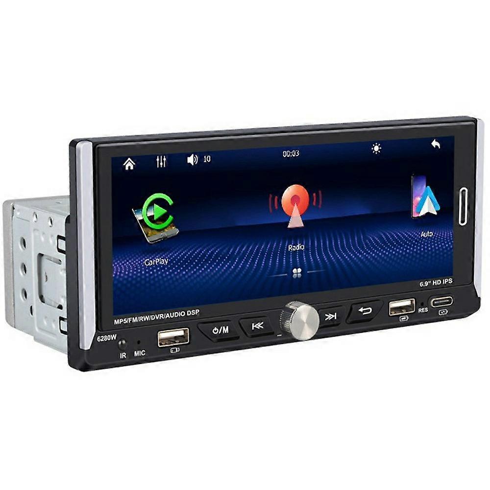 6280W 6.9 Inch Touch Screen Single DIN Car Stereo Receiver Wireless CarPlay Android Auto Bluetooth-compatible Multimedia Player