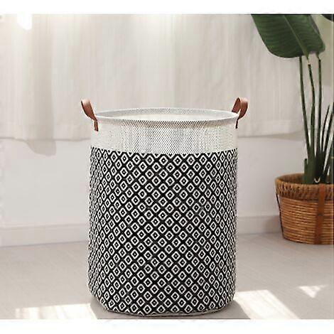 Laundry Hamper with Durable Leather Handle, Round Laundry Hamper with Drawstring, Foldable