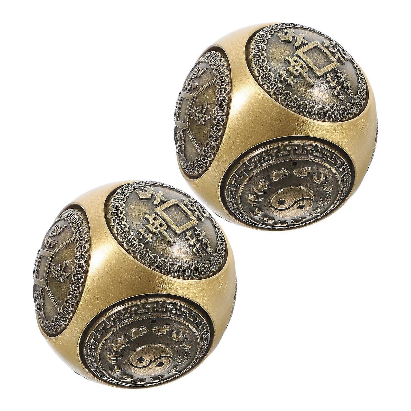 2pcs Metal Baoding Balls with Elegant SixSided Engravings for Hand Exercise and Stress Relief