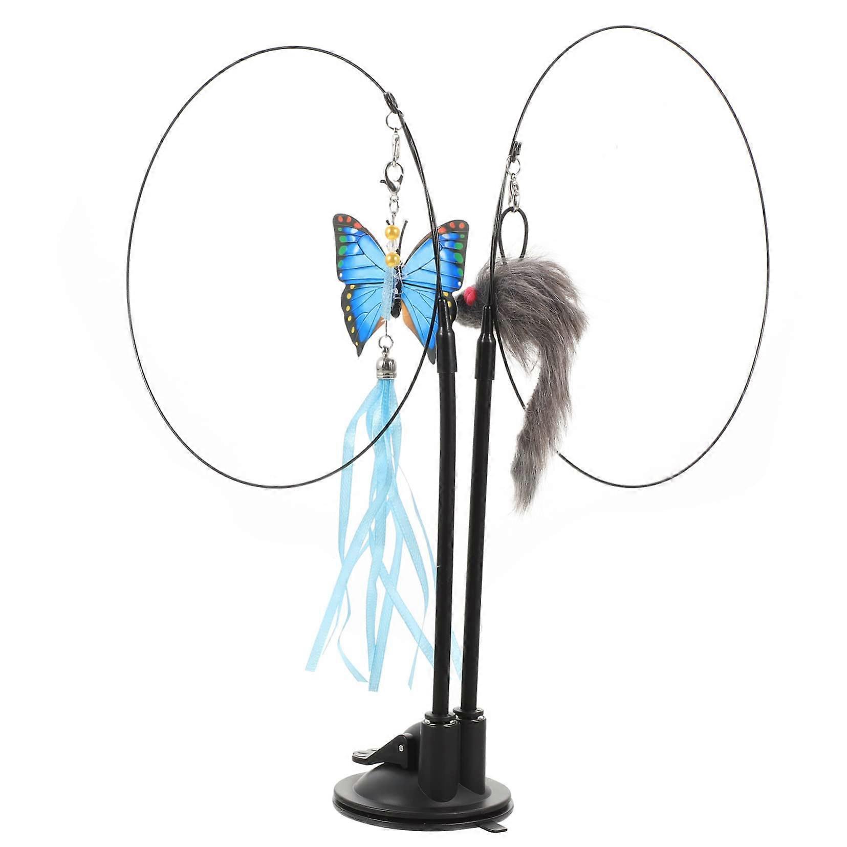 Cat Teaser Wand with Butterfly and Mouse for Interactive Play and Exercise, Durable Cat Toy