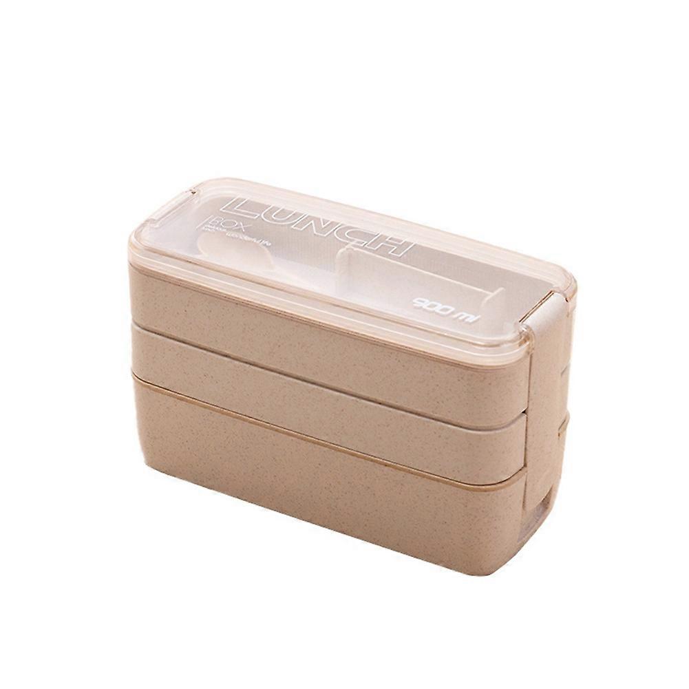 Portable Bento Box, 3-Layers Lunch Box, Beige