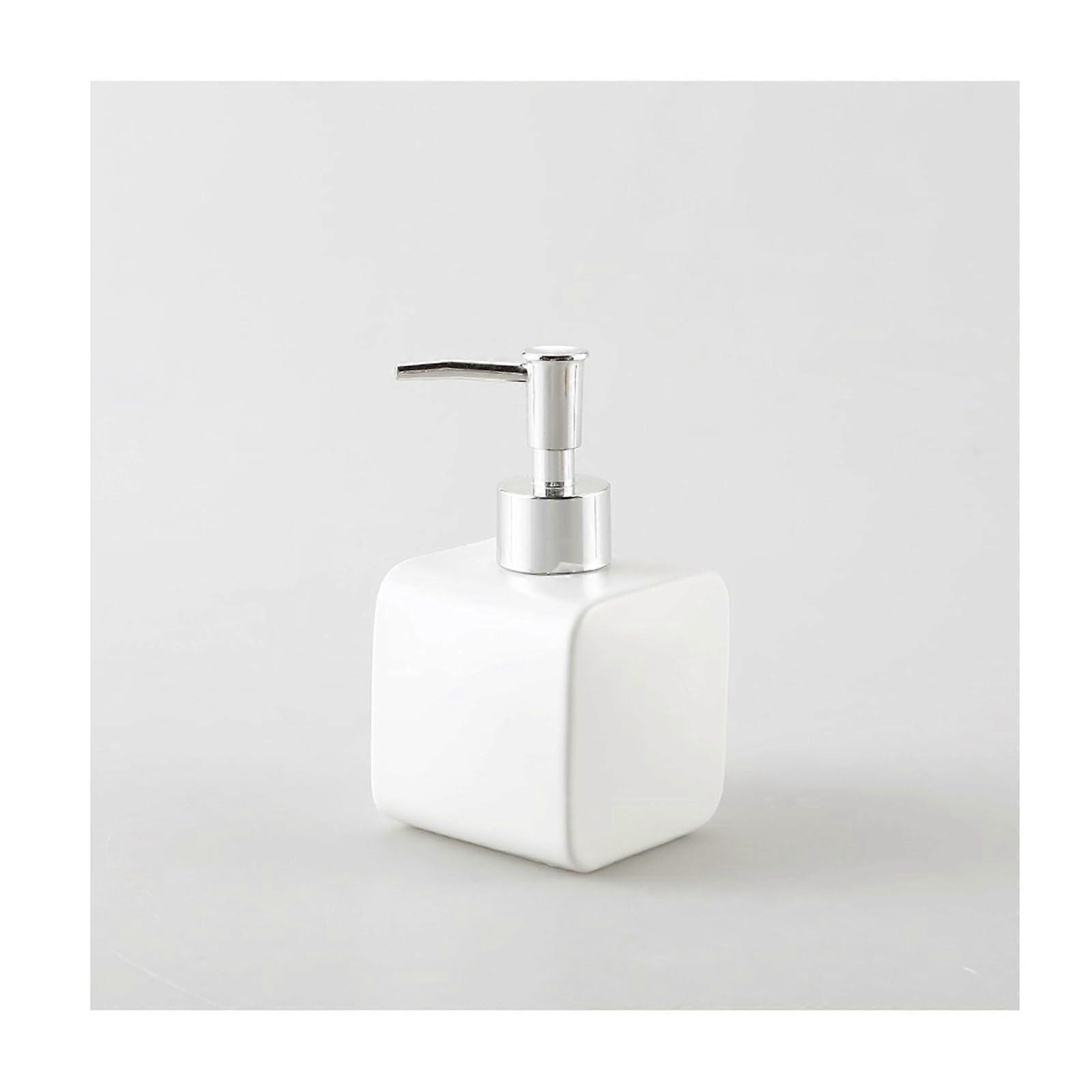 Ceramic Soap Dispenser with Silver Pump, 12oz Refillable White Lotion Bottle for Bathroom Kitchen