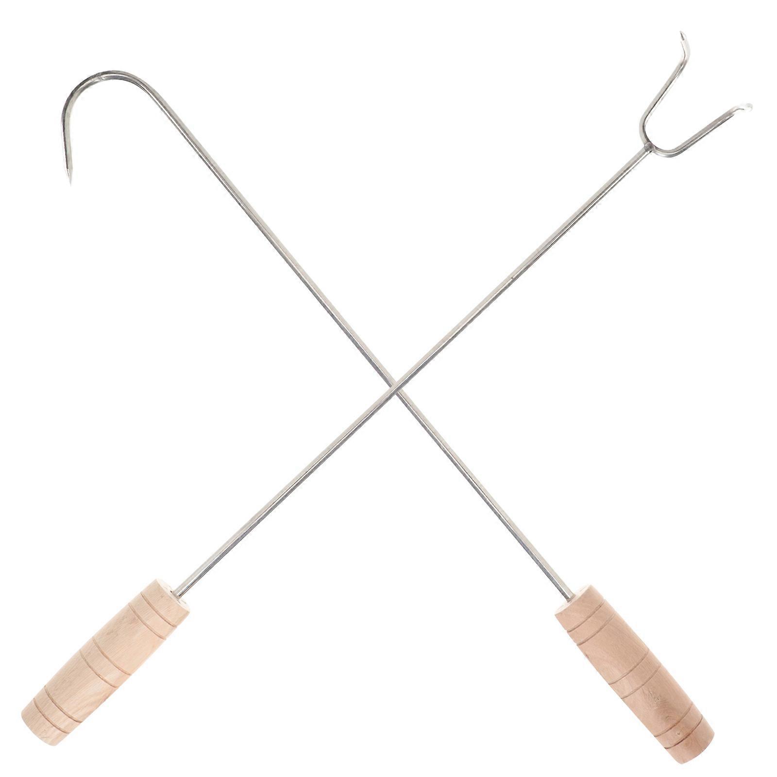 Multi-Function Barbecue Hook Wood Handle for Kitchen Use 2Pcs