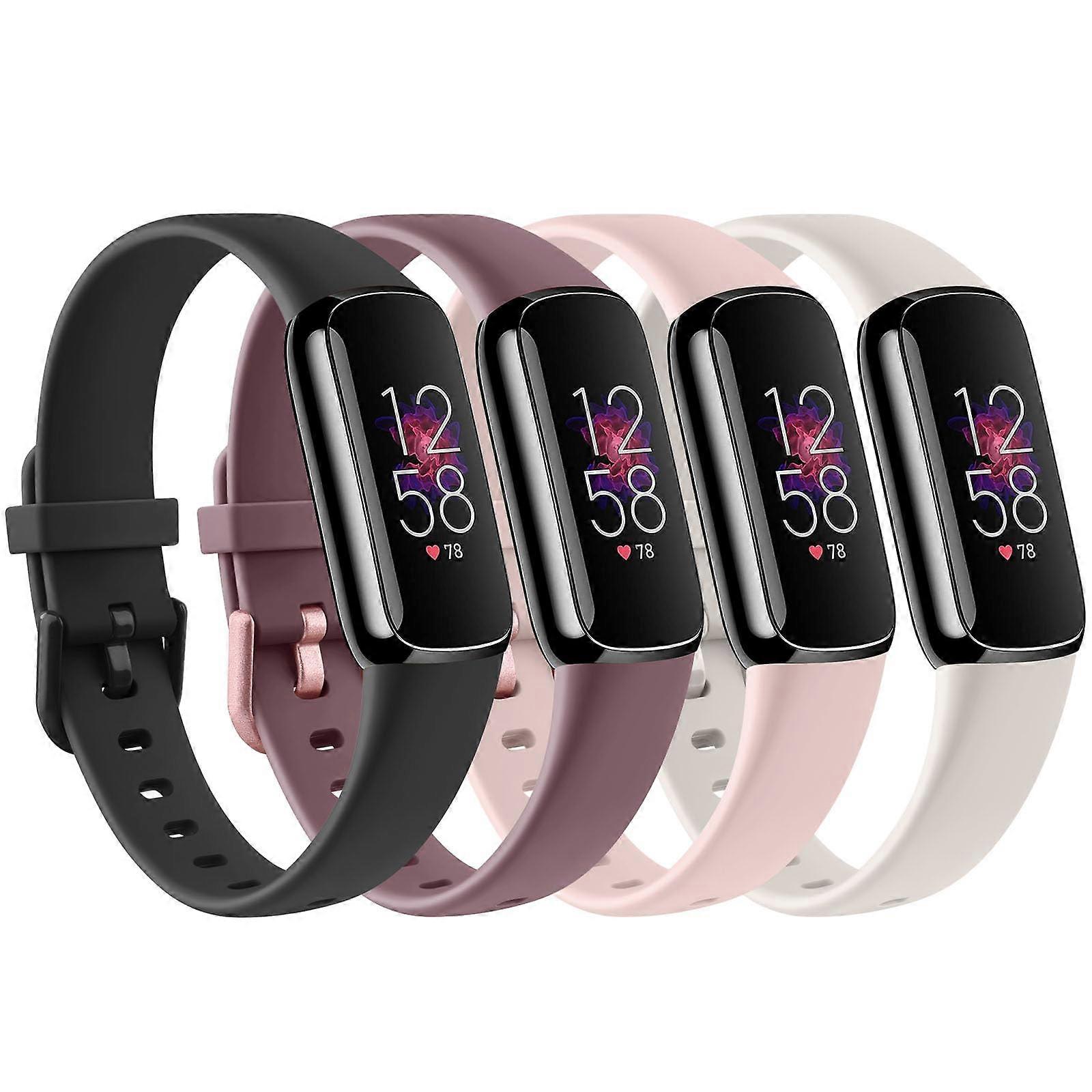 4 Pack Adjustable Waterproof Silicone Straps with Secure Locking Connectors Compatible with Fitbit Luxe
