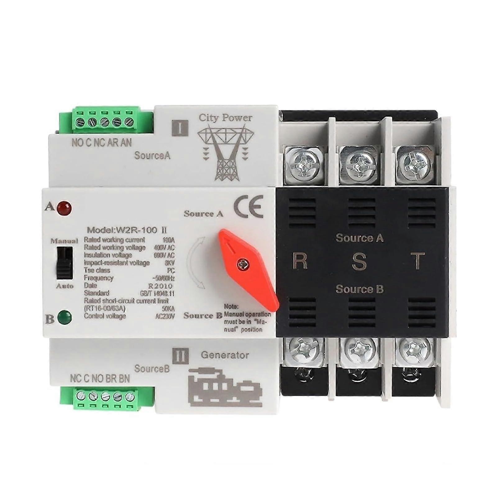 Automatic Transfer Switch 63A Three Phase ATS Din Rail Mounted Generator Changeover with MultiProtection