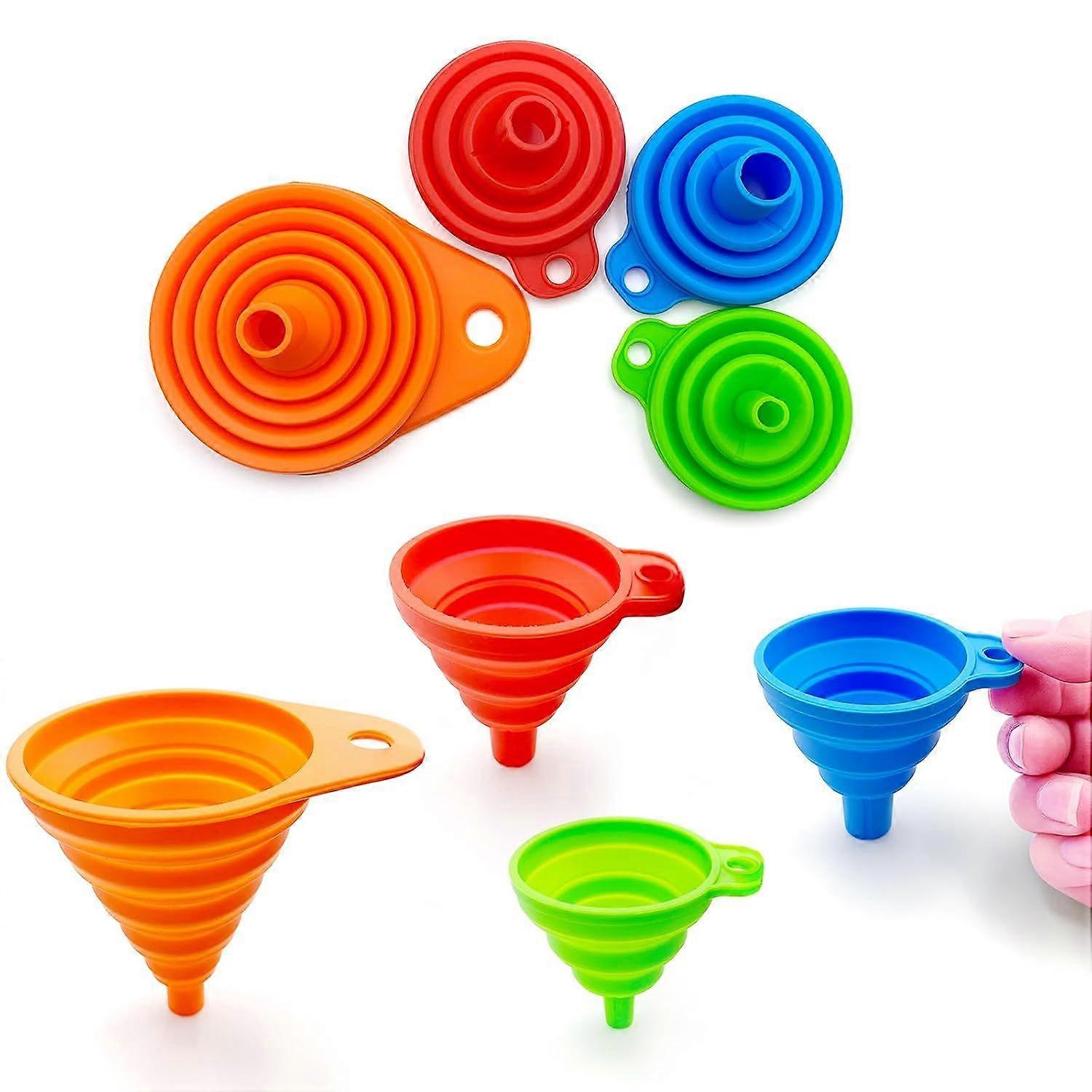 4-Pack Foldable Kitchen Funnels | Small + Large Silicone Funnels for Cooking