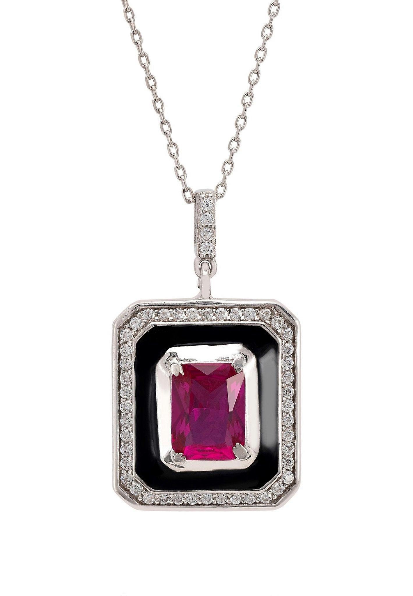 Deco Ruby & Enamel Necklace Silver