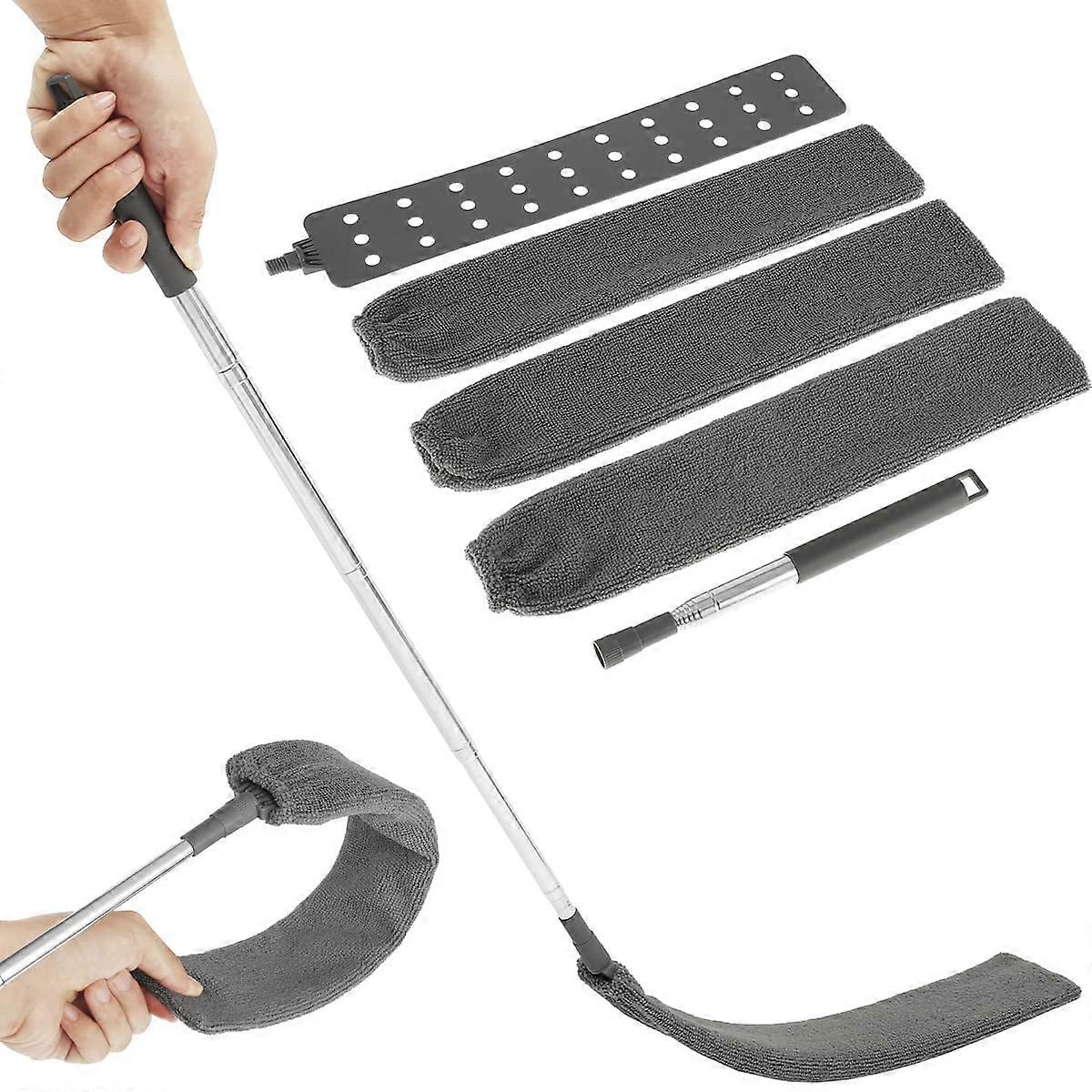 Telescopic Duster with Microfiber Flat Gap Brush for  Ceilings and Window Tracks, Grey