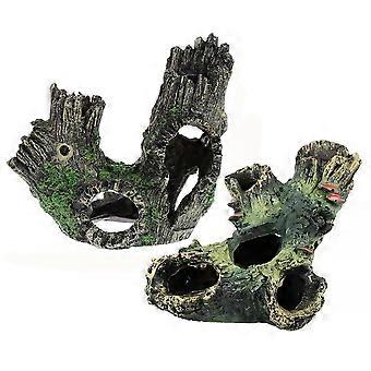 Fish Tank Ornament Tree Hole Decoration for Aquarium Hiding Cave 2Pcs