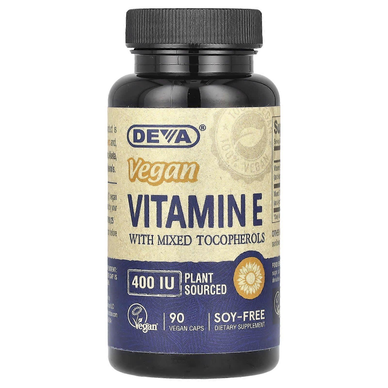 Deva, Vegan Vitamin E with Mixed Tocopherols, 400 IU, 90 Vegan Caps