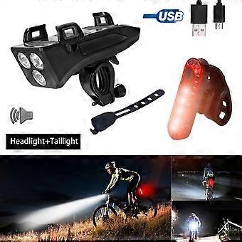 Vanntett 3 Led Front Bike Lamp Usb Bike Phone Holder Sykling Horn Light Power Bank Funksjon Safety Night Riding