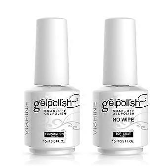 Base Coat and No Wipe Top Coat Set, 15ml Each, Soak Off UV LED Gel Nail Polish, Long Lasting Shiny Finish