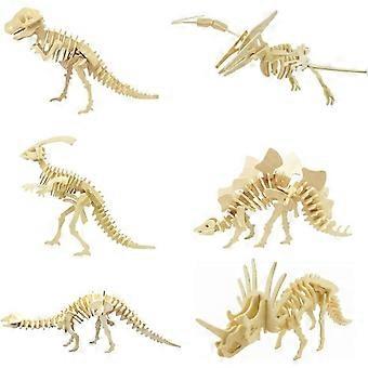 3D Trä Dinosaurie Pussel - 6 Delar Set Trä Dinosaurie Skelett Modell Pussel - DIY Trä Hantverk 3D Pussel - STEM Leksaker Presenter för barn och vuxna