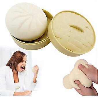 Dumpling Squishy Steamed Stuffed Bun Simulation Decompression Toy, Dumpling Stress Ball with A Mini Steamer, Stress Relief Toys Squeeze Sensory Toy fo