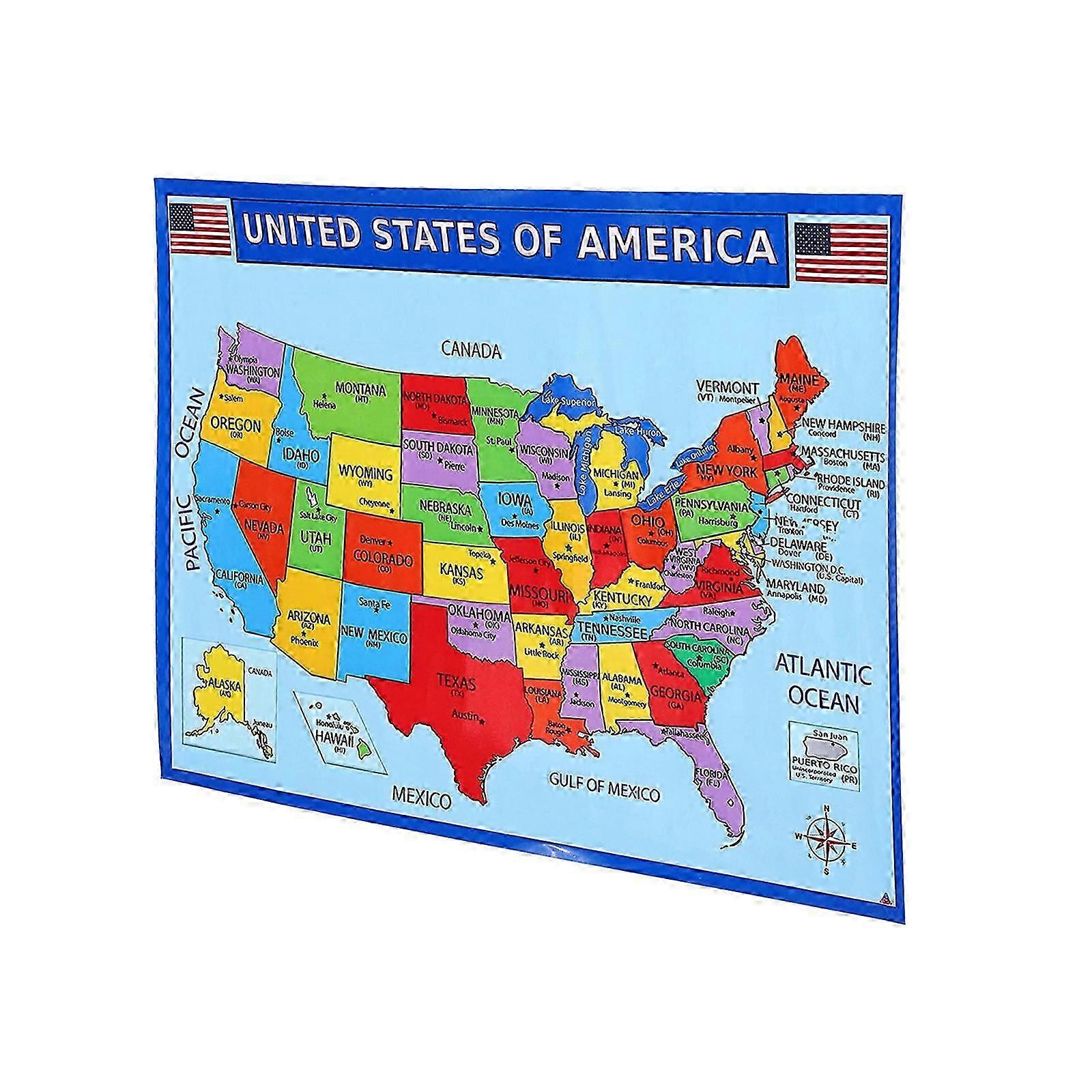 Usa Map Educational Poster for Classroom Use Printed on Uv Paper