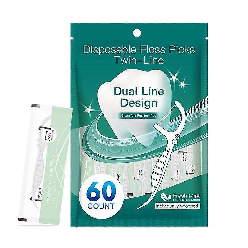 Double-stranded dental floss in individual single-use packaging