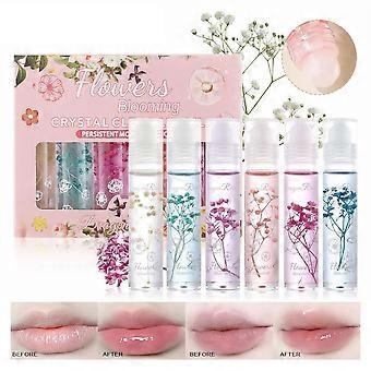 Hydraterende lipolie met unieke bloemeninzet, hydraterende lipgloss in reisformaat, 6 stuks