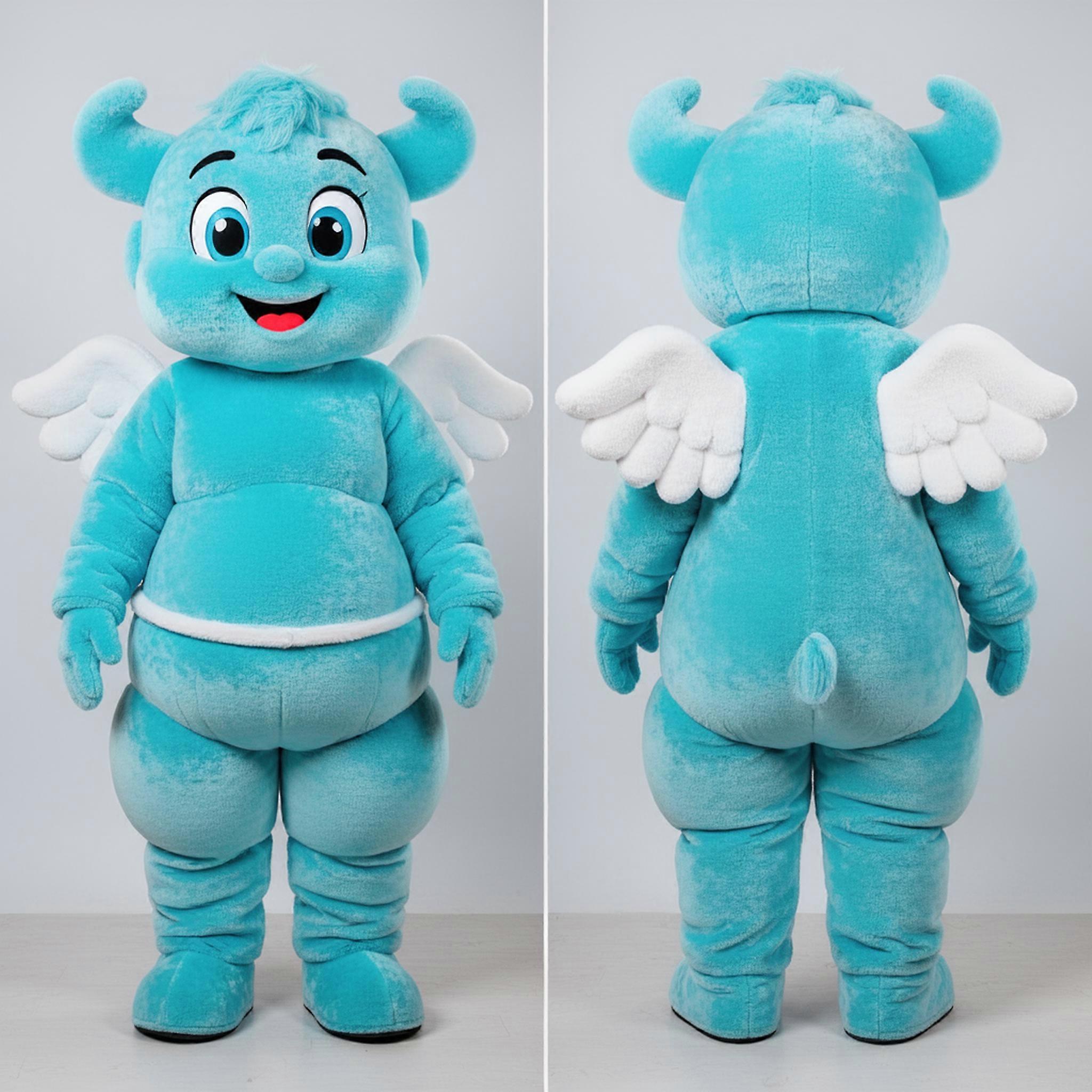 MASTICOT Cyan Heart Shaped Cupid Mascot
