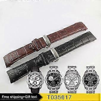 23 mm COUTURIER-serien T035439A T035617A T035439.617 Klokkereim i ekte skinn med buet ende + sølvfarget sommerfuglspenne, kompatibel med T035
