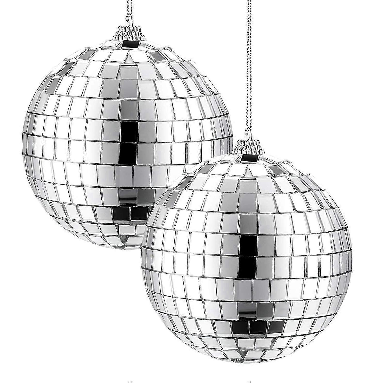 Silver Mirror Disco Ball Pair