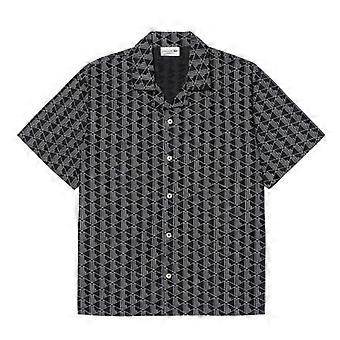 Lacoste Herren Pyjamaoberteil aus Popeline mit geometrischem Muster und lockerer Passform
