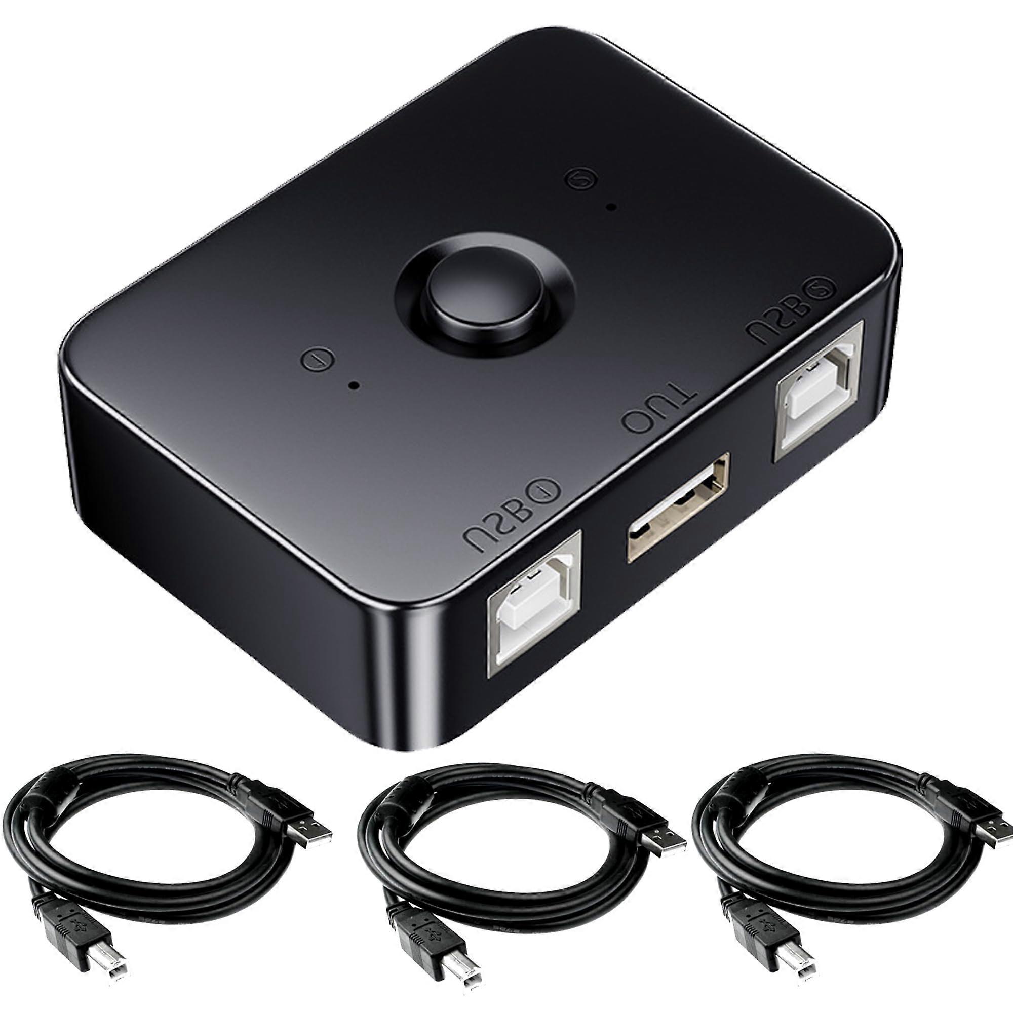 USB 2.0 Sharing Switch for Two Computers, OneButton Quick Switching, Printer and Scanner Selector with 3 USB Cables