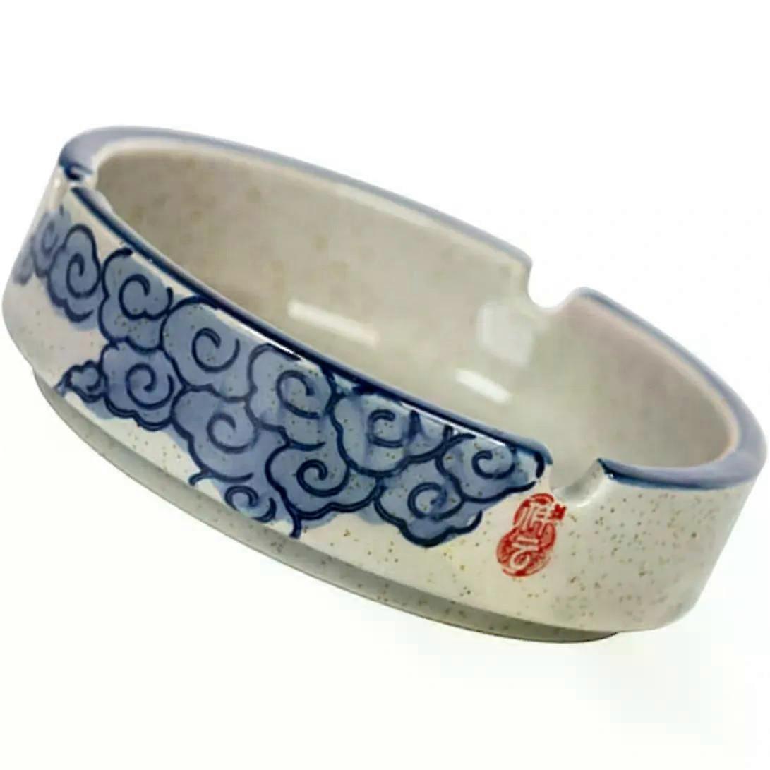 Style Ceramic Underglaze Ashtray, Blue Decorative