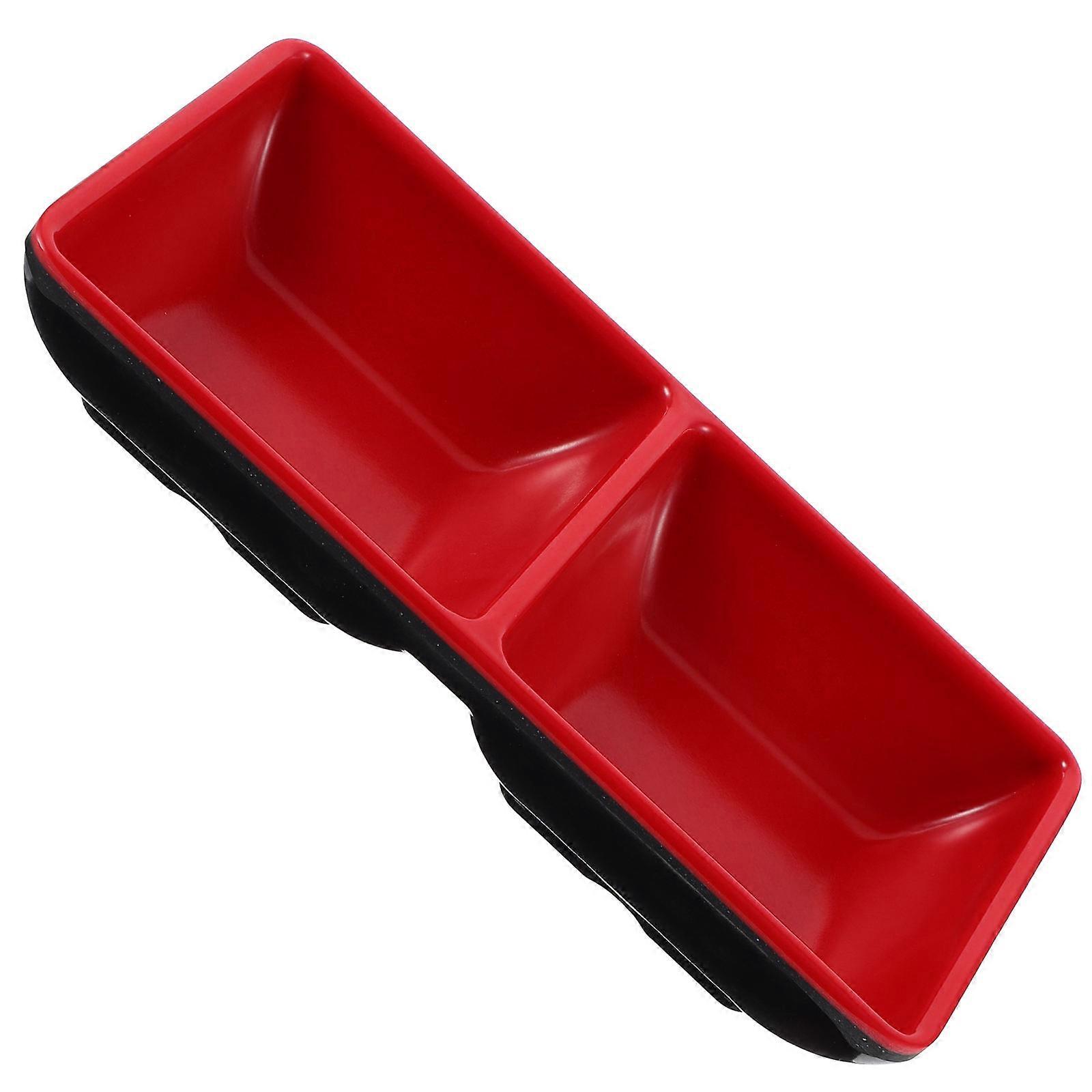 Red Rectangular Sauce Dish for Daily Use 2-Compartment