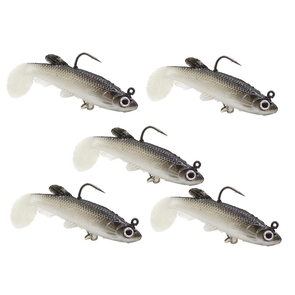 5 Pieces Soft Fishing Lures Swimbaits Multicolor Baits with Hooks Black 1