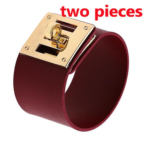 Trendy Wide Leather Couple Cool Fashion Outlet Bracelet Simple Rotatable Alloy Buckle Bracelet Two Pieces