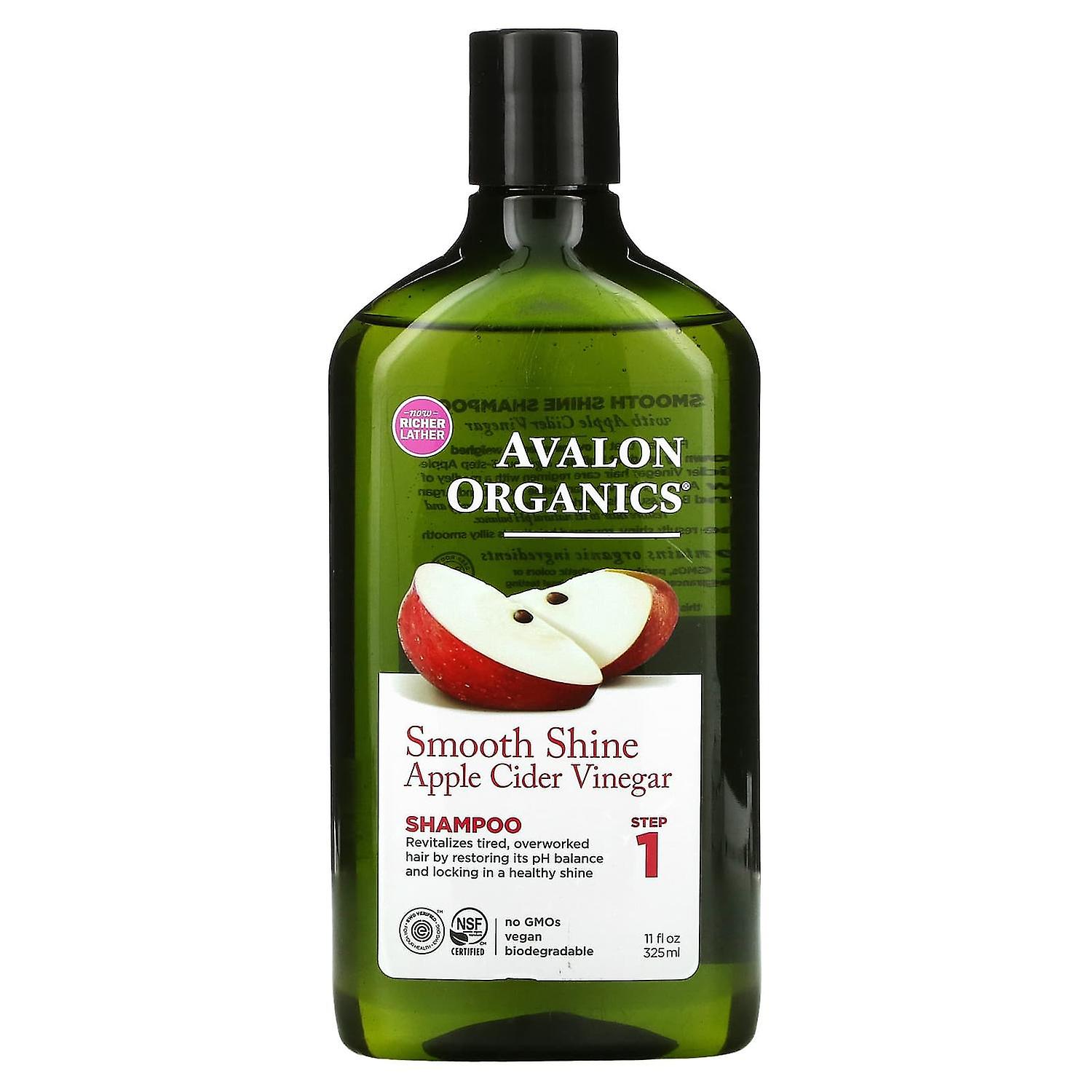 Avalon Organics, Shampoo, Smooth Shine, Step 1, Apple Cider Vinegar, 11 fl oz (325 ml)