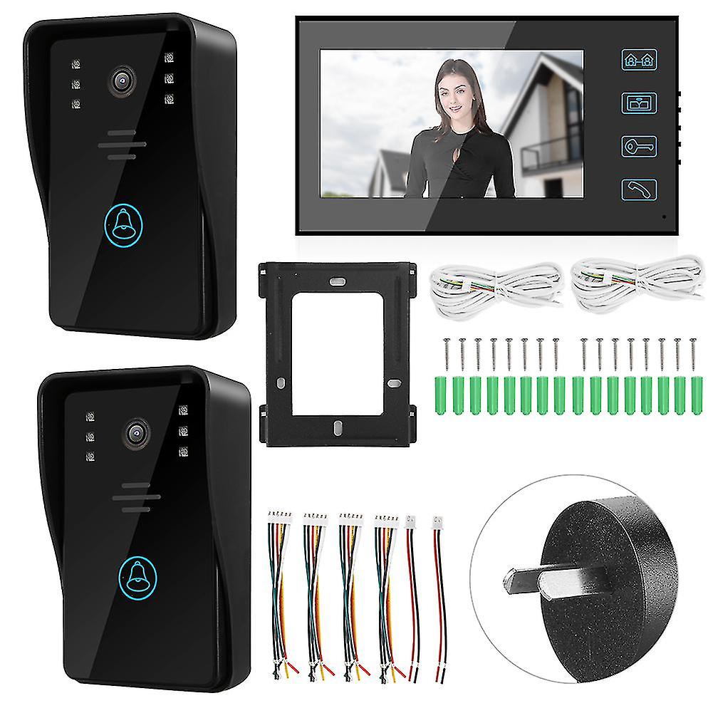 7In Waterproof Video Intercom Doorbell 2 Camera 1 Lcd Monitor Security Door Phone 100v-240vau Plug