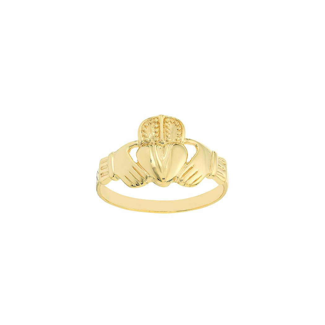 14k Katı Sarı Altın Erkekler İrlanda Claddagh Celtic Trinity Knot Yüzük Boyut 10-Yüzük Erkekler için
