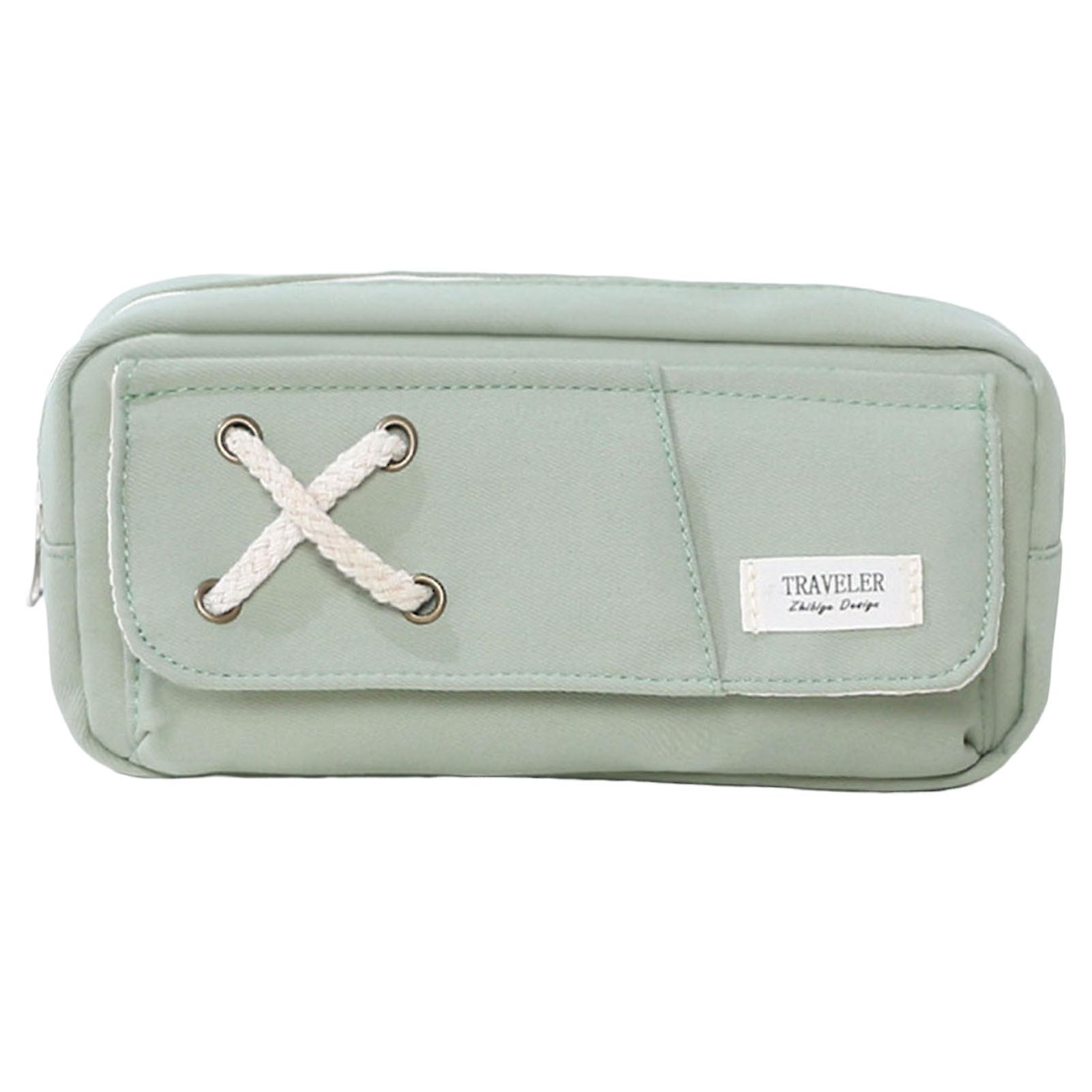 Solid Color Pen Case With Zipper Large Capacity Pencil Bags For Kids Students Stationery Accessories