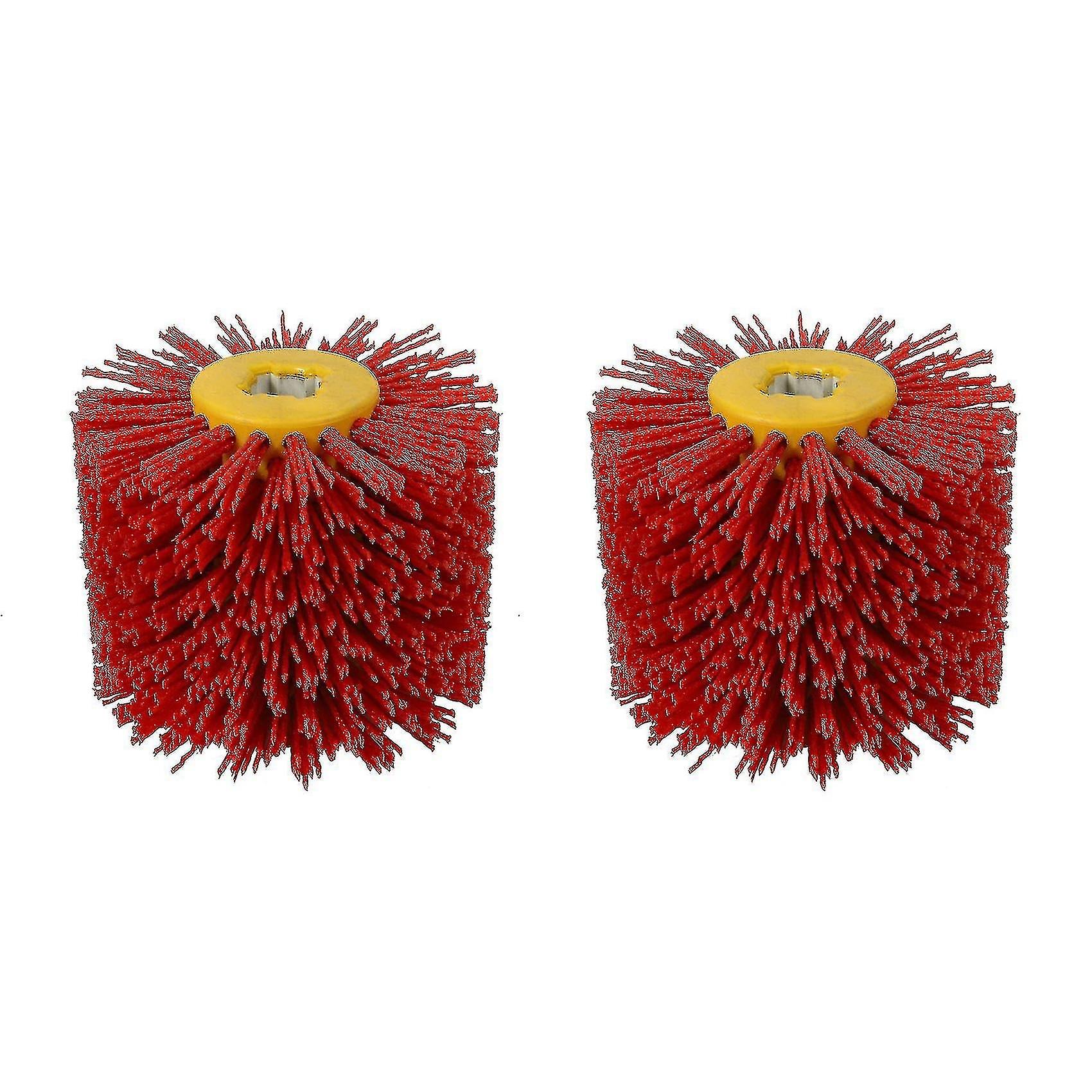 2X Red Abrasive Wire Drum Brushes Deburring Polishing Buffing Wheel