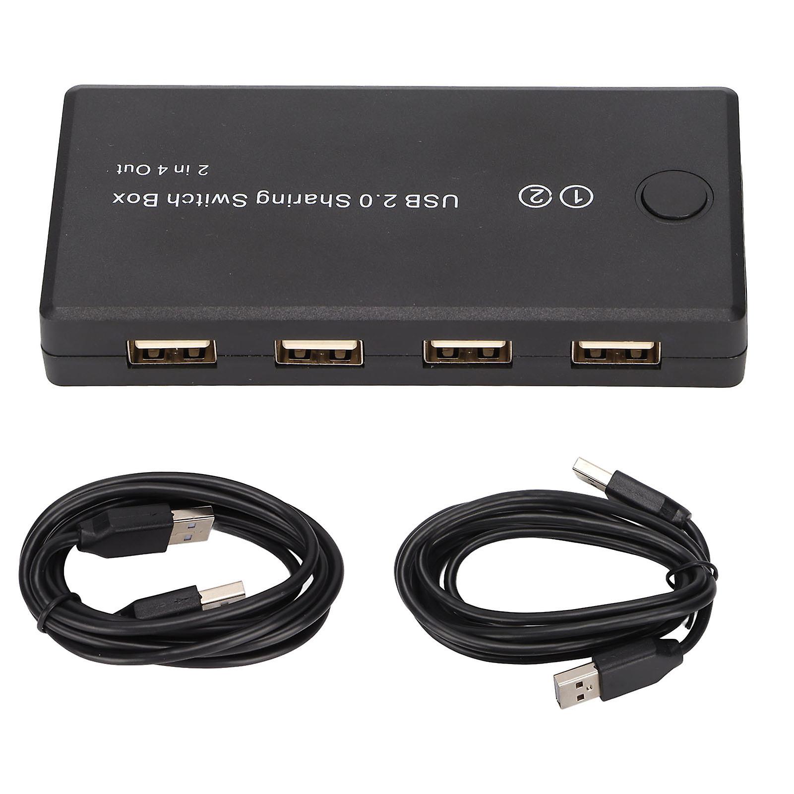Peripheral Sharing Device, High-Speed Data Transfer USB 2.0 Switch Box 2 In 4 Out, Button Switch LED Indicator for Wide Application in Home Office
