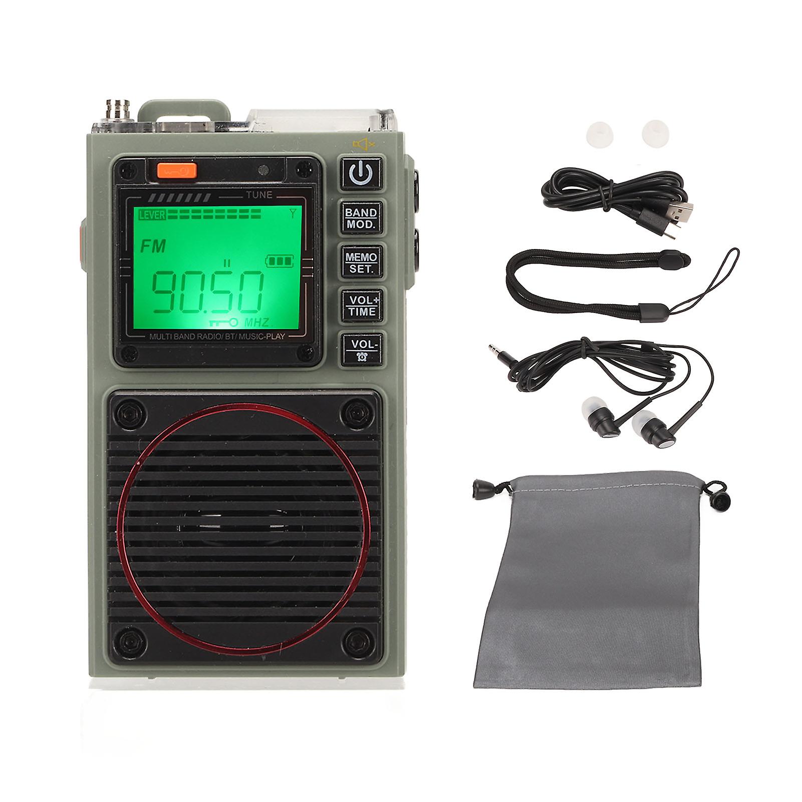 Radio portable à bande large, basse stéréo, alarme SOS, Bluetooth, lecture de carte, rétro, FM, VHF, AM, SW, WB, avec lampe de poche
