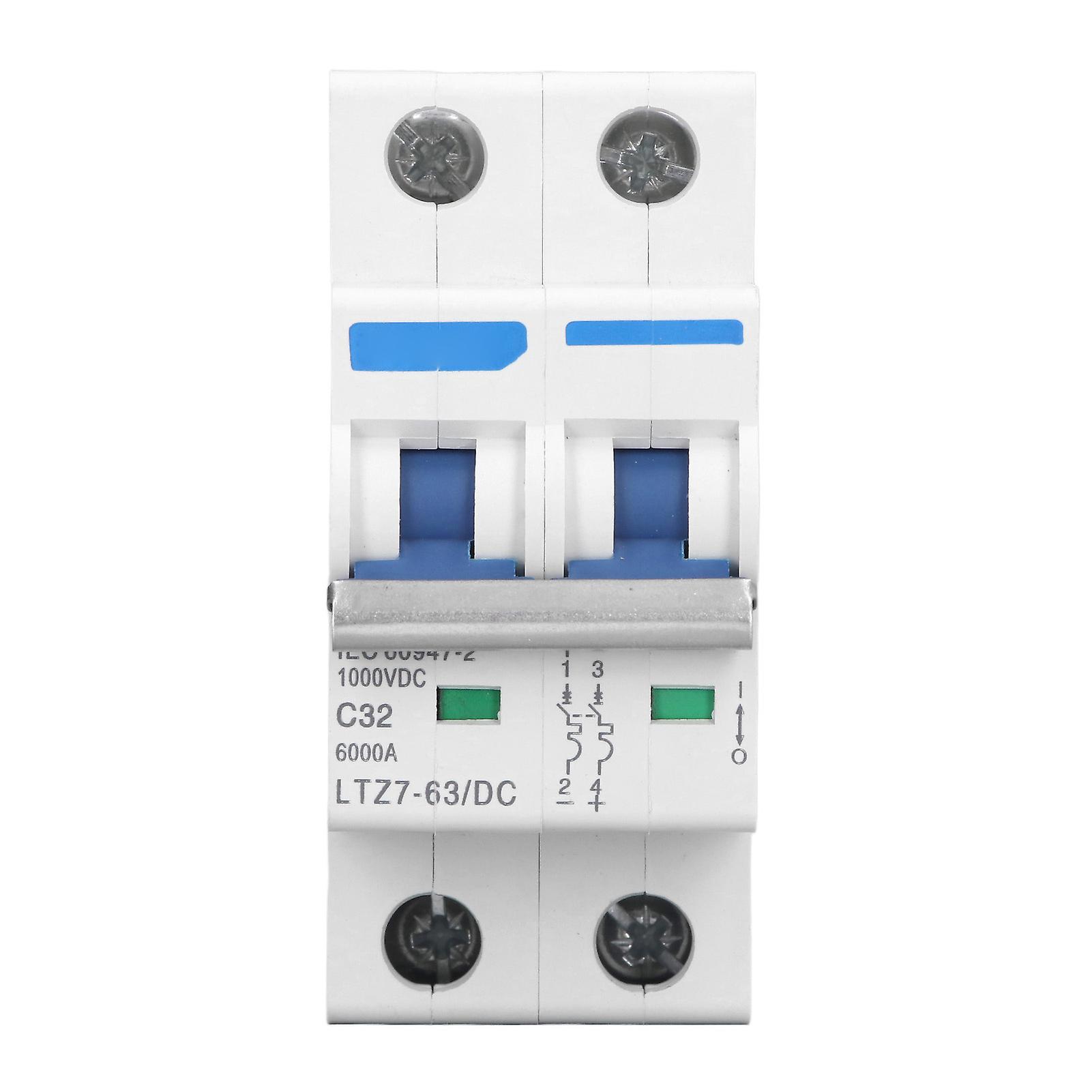 DC Miniature Circuit Breaker 2 Pole 1000V 32A DIN Rail Mount PV System Isolator Disconnect Switch 