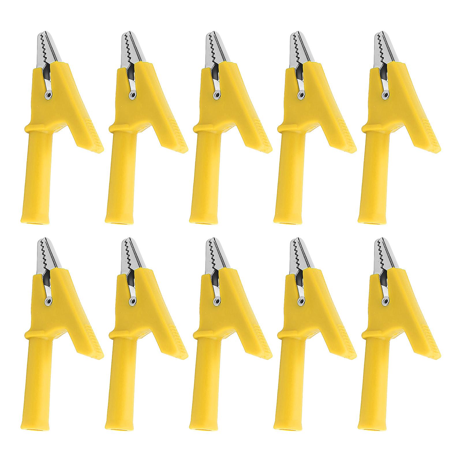 10Pcs Crocodile Clip Testing Clamp 10mm Opening 10A with 4mm Socket Accessory Set KitYellow 
