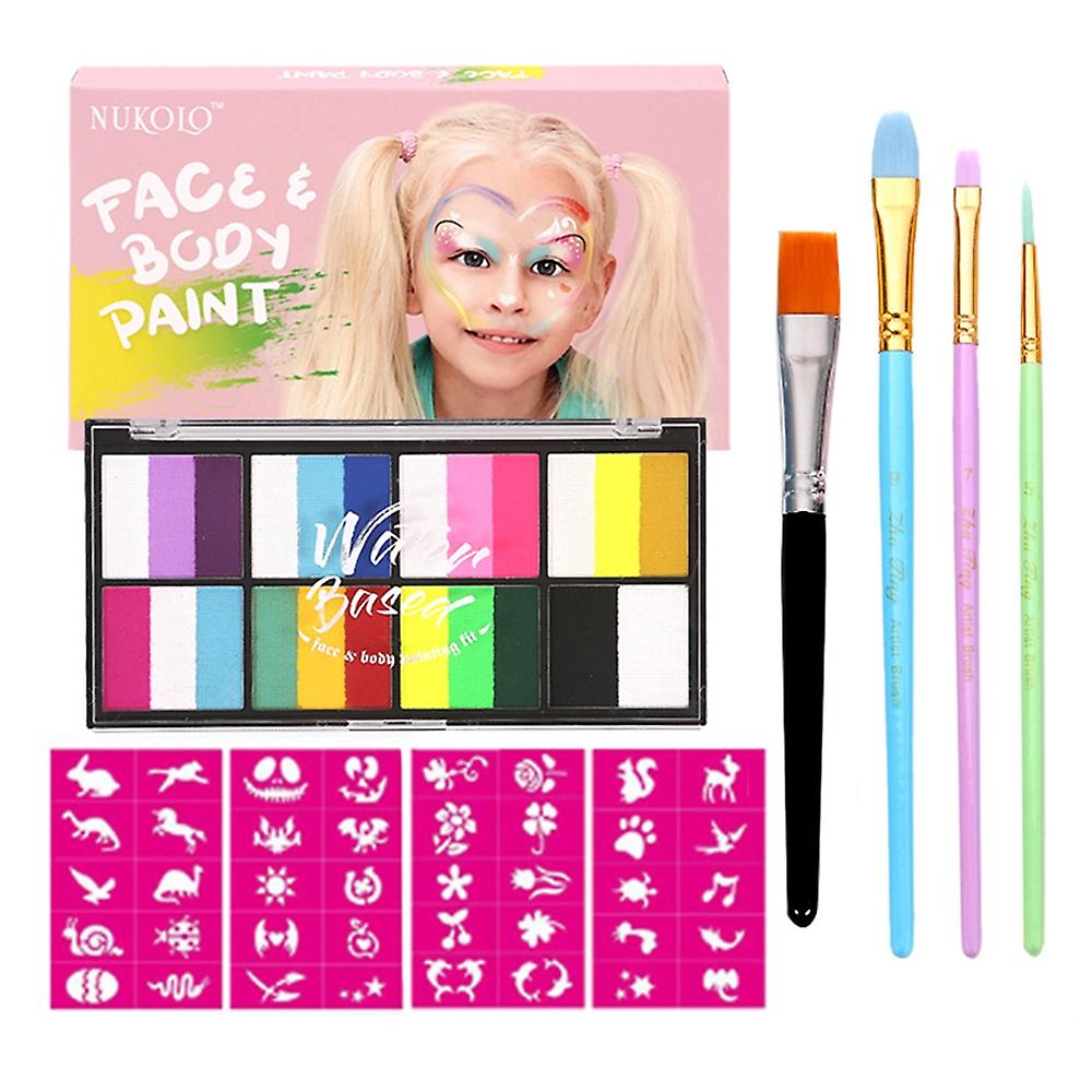 Watercolor Paint Palette Set 18 Colors Set Professional Face Split Cakes with 4 Brush & 4 Stencils S