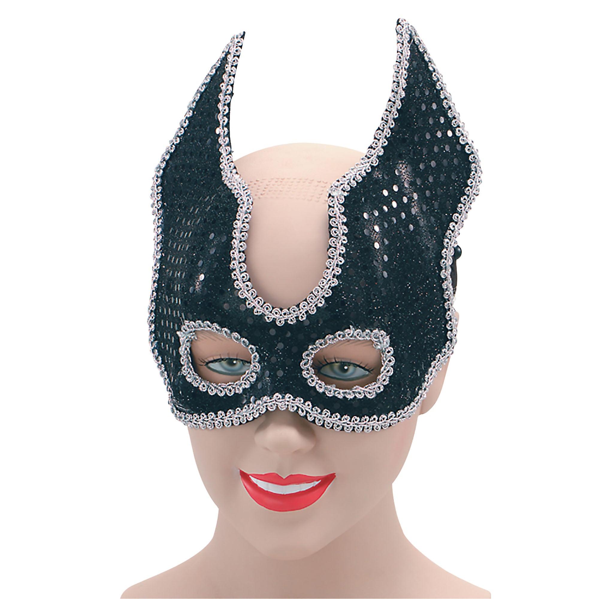 Black Sequin Half Face & Hband Eye Masks Unisex Em080
