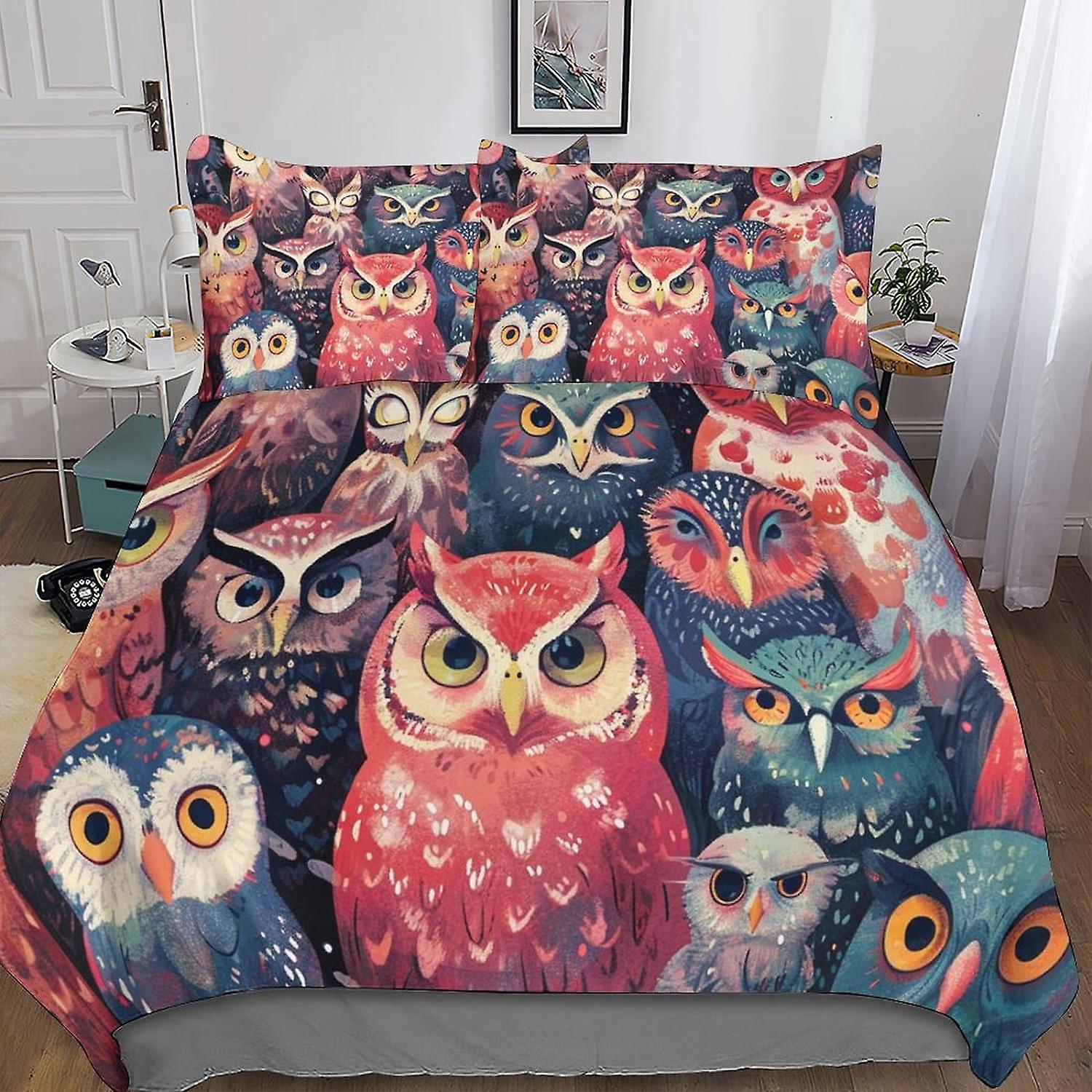 DSJackson Uilen 3-delig dekbedovertrek 3D-print dierlijke dekbedovertrek beddengoedset met microvezel met verborgen ritssluiting met kussenslopen voor jongens meisjes
