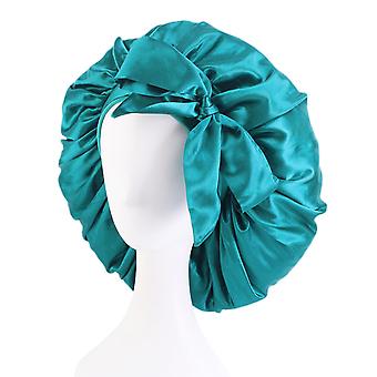 Veeki Set of 3 Satin Sleep Cap - Women Hair Bonnet Elastic Wide Band Hat with Adjustable Silk Night Hat Hair Loss Cap for Salon Sleep Spa, Teal