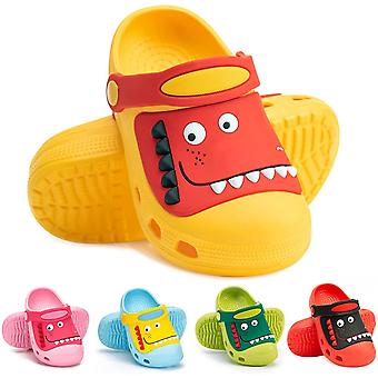 Veeki Kids Dinosaur Clogs Slippers Girls Boys Toddlers Cute Garden Water Shoes Cartoon Slides Sandals Beach Shower Pool Slipper---Yellow 5.5-6 Toddler