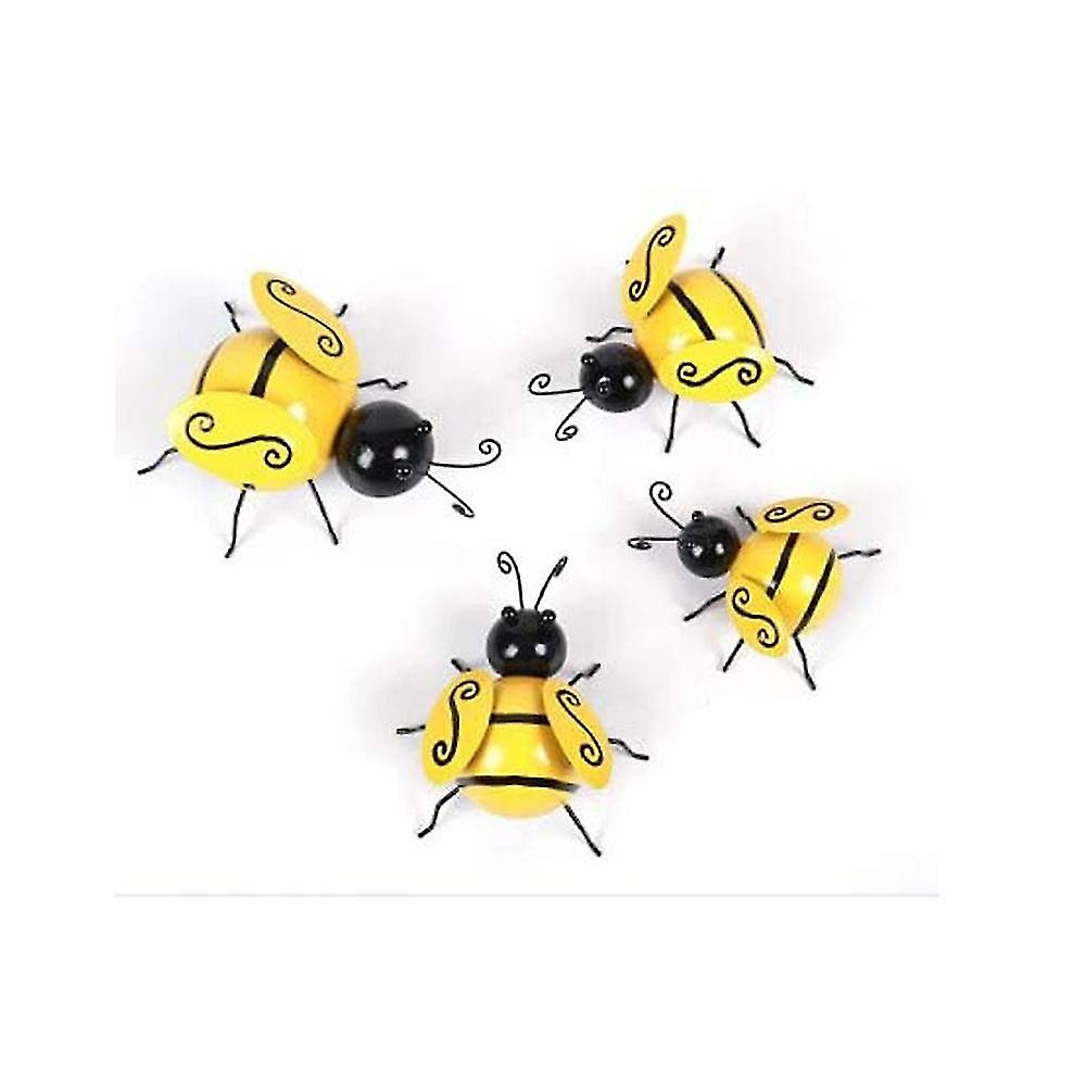Metal Bee Wall Decor Bee Wall Art For Outdoor Garden Lawn Fences Decor Office Bedroom Livingroom Home Decor(4pcs, Yellow)
